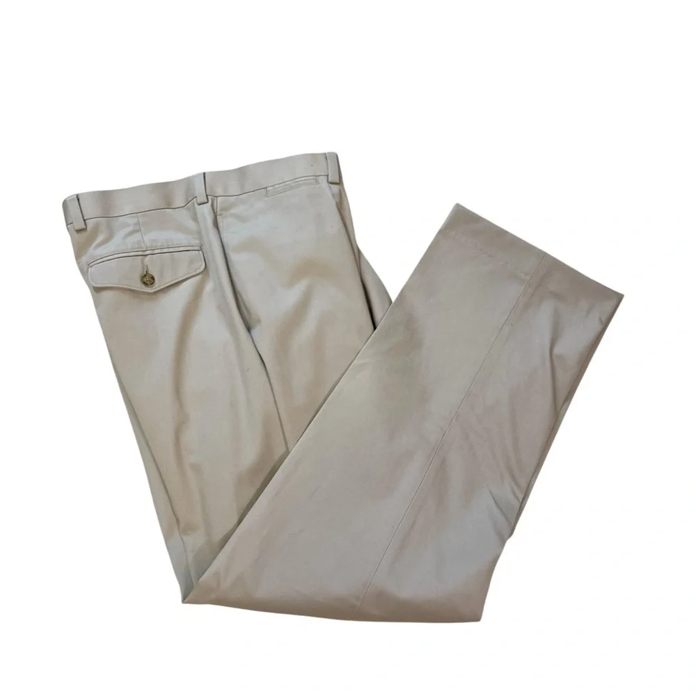 L.L. Bean Men 36 x 30 Khaki Wrinkle Free 5 Pocket Cotton Flat Front Dress Chino